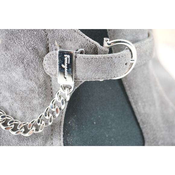 Salvatore Ferragamo Ardisievit Chain Ankle Boots Sz 6 C Chelsea $930 Grey Suede - Picture 2 of 9